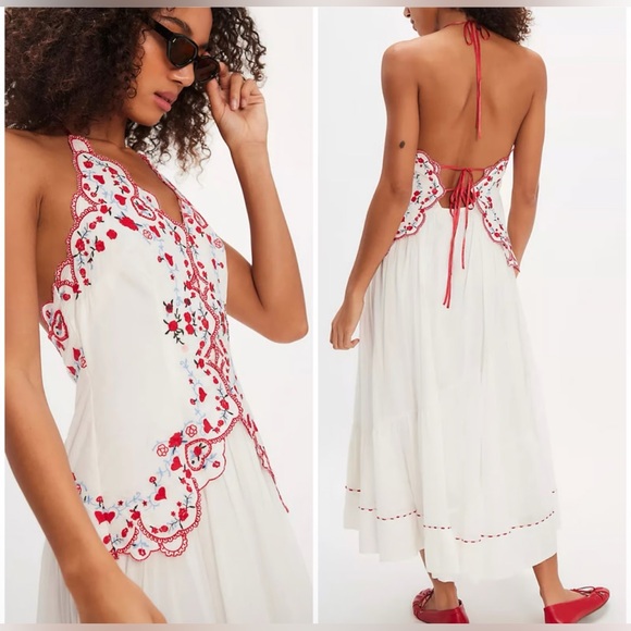 NWT Free People Valenciana Midi / Maxi Embroidered Dress Open Back Size XS - Picture 1 of 11